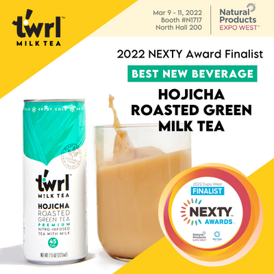 Twrl Hojicha Roasted Green Milk Tea selected as a Finalist in New Beverage at the NEXTY Awards, Exhibiting at 2022 Natural Products Expo West